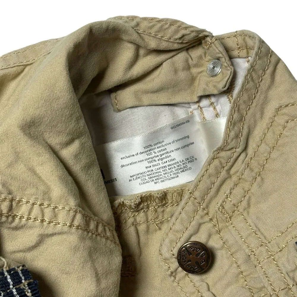 OshKosh B’gosh Boys 3M Khaki Shortall Overalls Tan Cotton Adjustable Straps